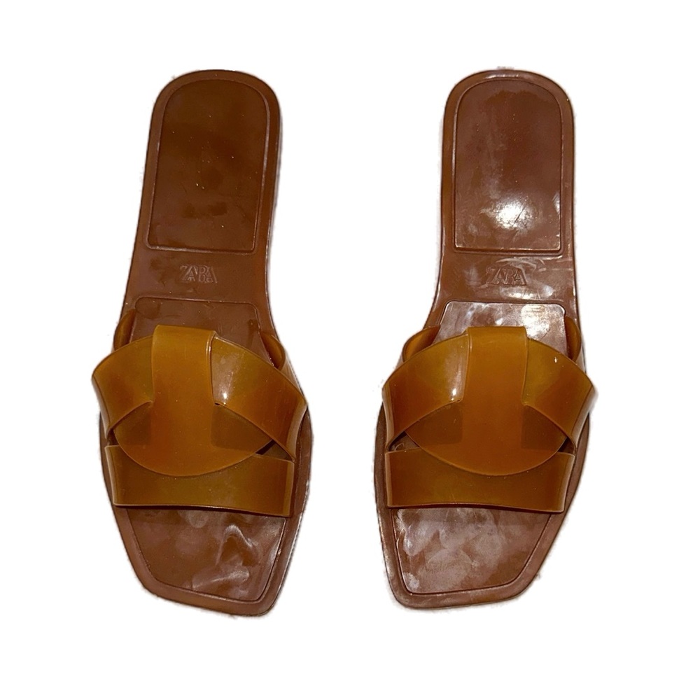 Zara Sandals Brown Women’s 39 Slides Brown Slip On Rubberized